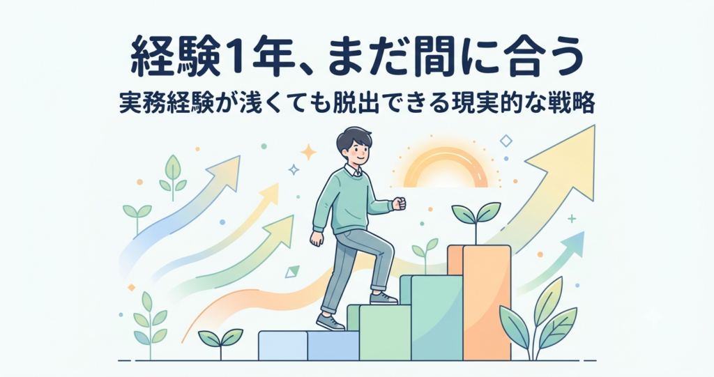 一歩を踏み出す若手エンジニアとSES脱出・実務経験1年解説のイメージ