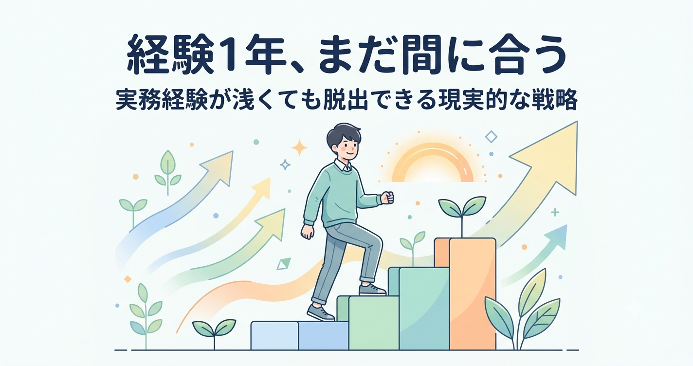 一歩を踏み出す若手エンジニアとSES脱出・実務経験1年解説のイメージ