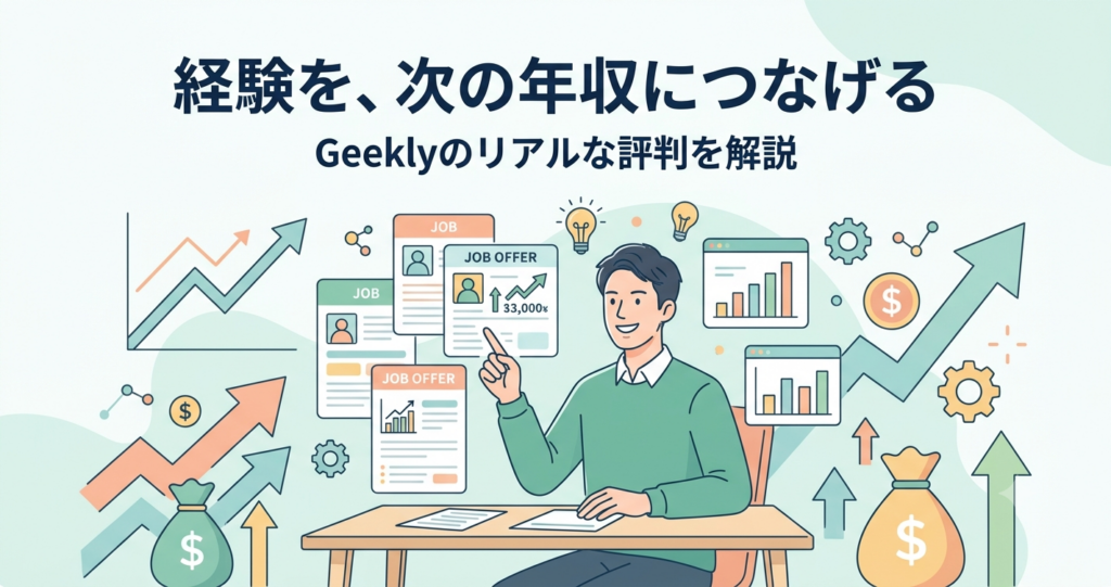 求人を比較検討するエンジニアとGeeklyの評判解説イメージ