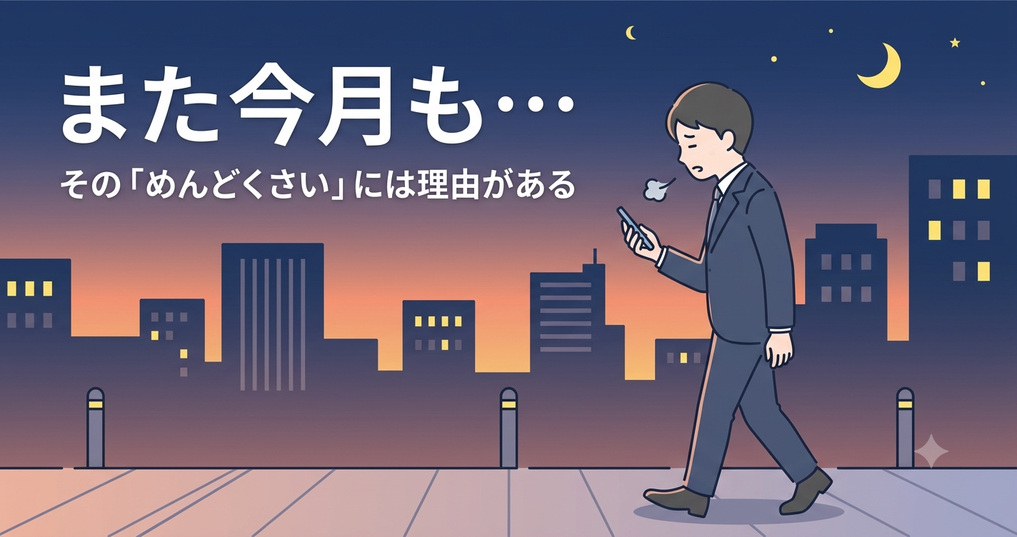 夜道を疲れた表情で歩くビジネスマン、SESの帰社日の憂鬱さを表すイメージ
