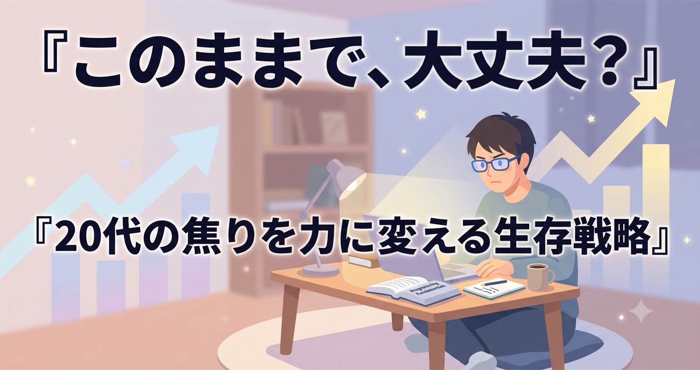 自室で学習する若手エンジニア、SESでのスキルアップの焦りと自己学習を表すイメージ